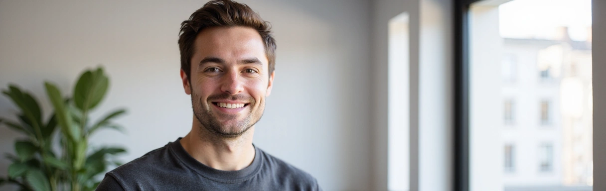 Ritratto professionale e amichevole di un nutrizionista in un ambiente minimalista e luminoso